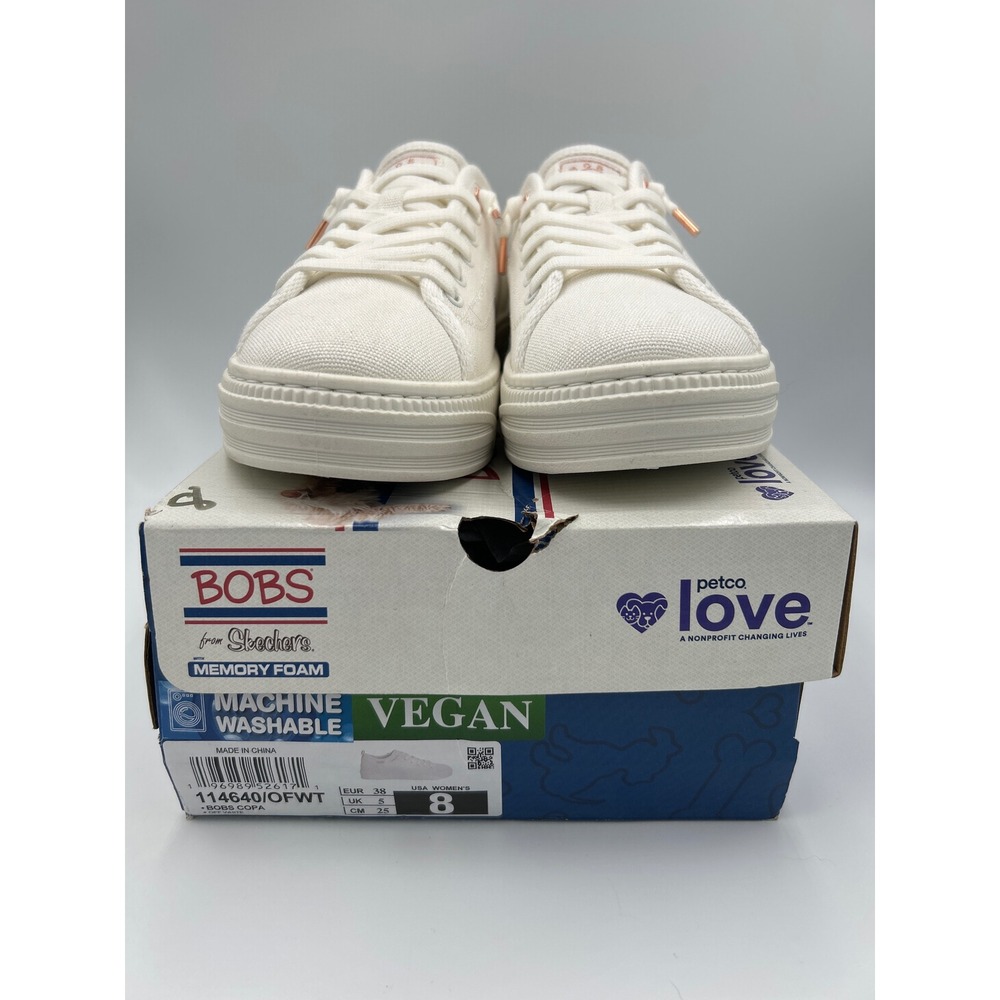 Skechers Bobs B Cute Platform Sneakers Off White Canvas Rose Gold Vegan Size 8 - Picture 6 of 8